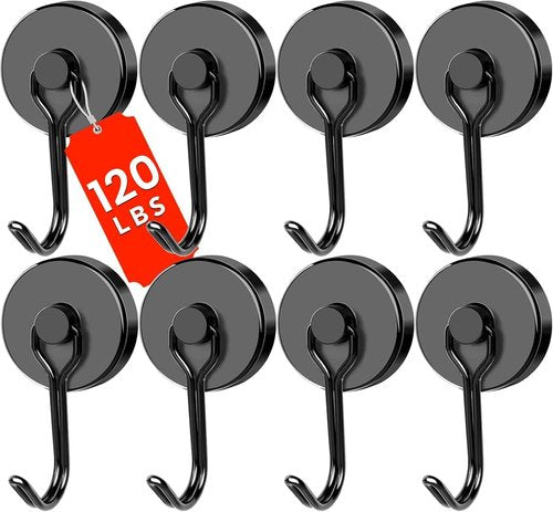 DIYMAG Magnetic Hooks - 120LBS Heavy Duty Strong Magnets for Home & Office | 8-Pack Black