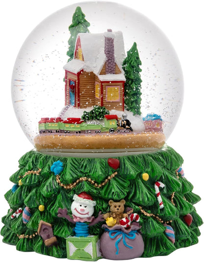 Revolving Christmas Train Snow Globe - Color-Changing LED Music Box with Hand-Painted Winter Scene