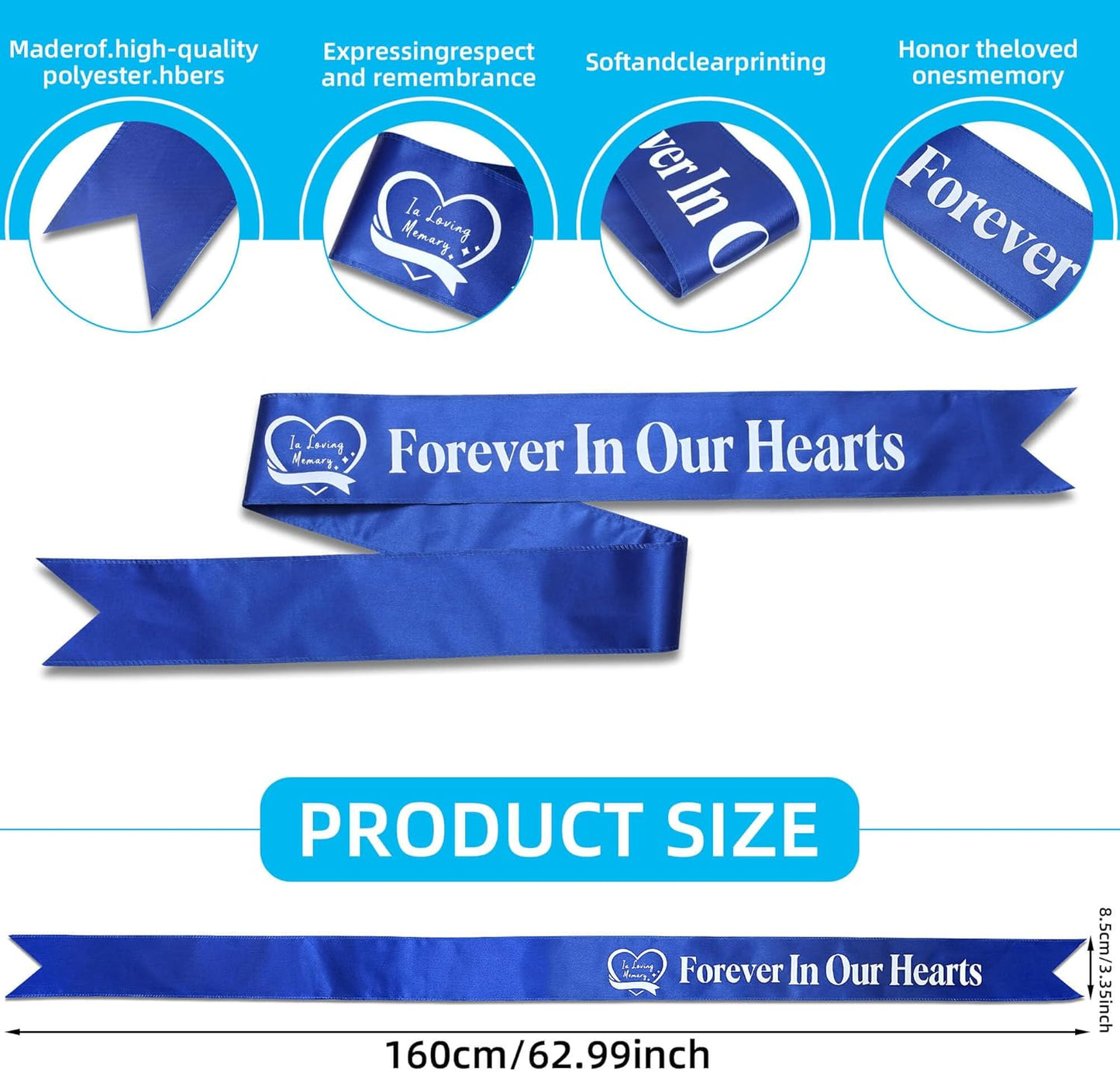 Regine Switzerland Elegant Funeral Wreath Sash - Forever in Our Hearts Memorial Ribbon (Blue)