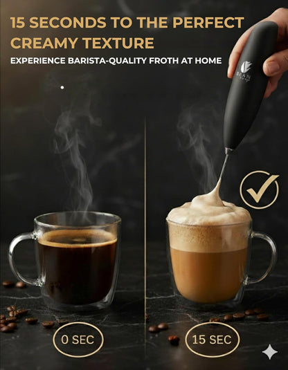 Bean Envy Milk Frother - Handheld Coffee Stirrers for Lattes, Cappuccino & Matcha - Black