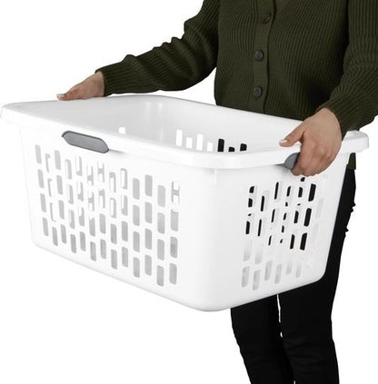 Large Plastic Laundry Basket by [Brand Name] - 2 Bushel Capacity with 4 Comfort Grip Handles | White