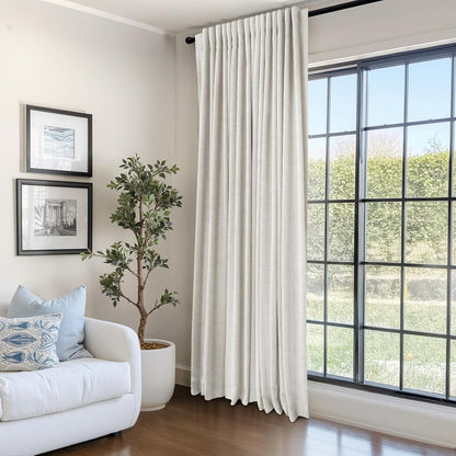 Skiennix 100% Blackout Linen Curtains - Thermal Insulated Drapes for Bedroom | 96" Long, Beige