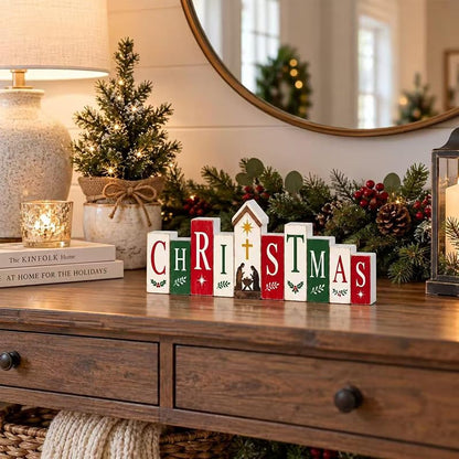 Nativity Bible Scene Tabletop Sign - Freestanding Rustic Christmas Decor, 11.8 x 4.7 in - Variation: Christmas