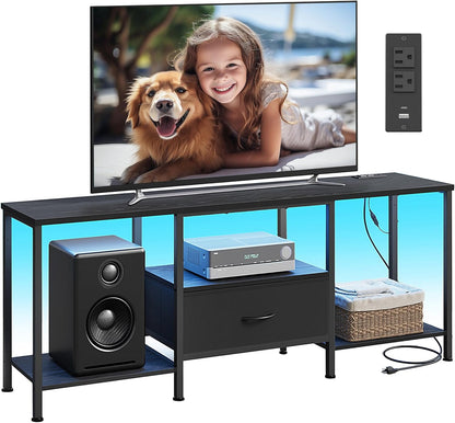SONGMICS TV Stand - Modern Media Console for TVs Up to 70 Inches | Ink Black with Shelves & Drawer