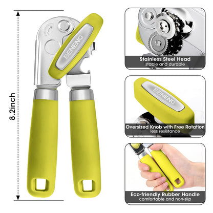 Can Opener Manual, Can Opener with Magnet, Hand Can Opener with Sharp Blade Smooth Edge, Handheld Can Openers with Big Effort-Saving Knob, Can Opener with Multifunctional Bottles Opener, Lime Green