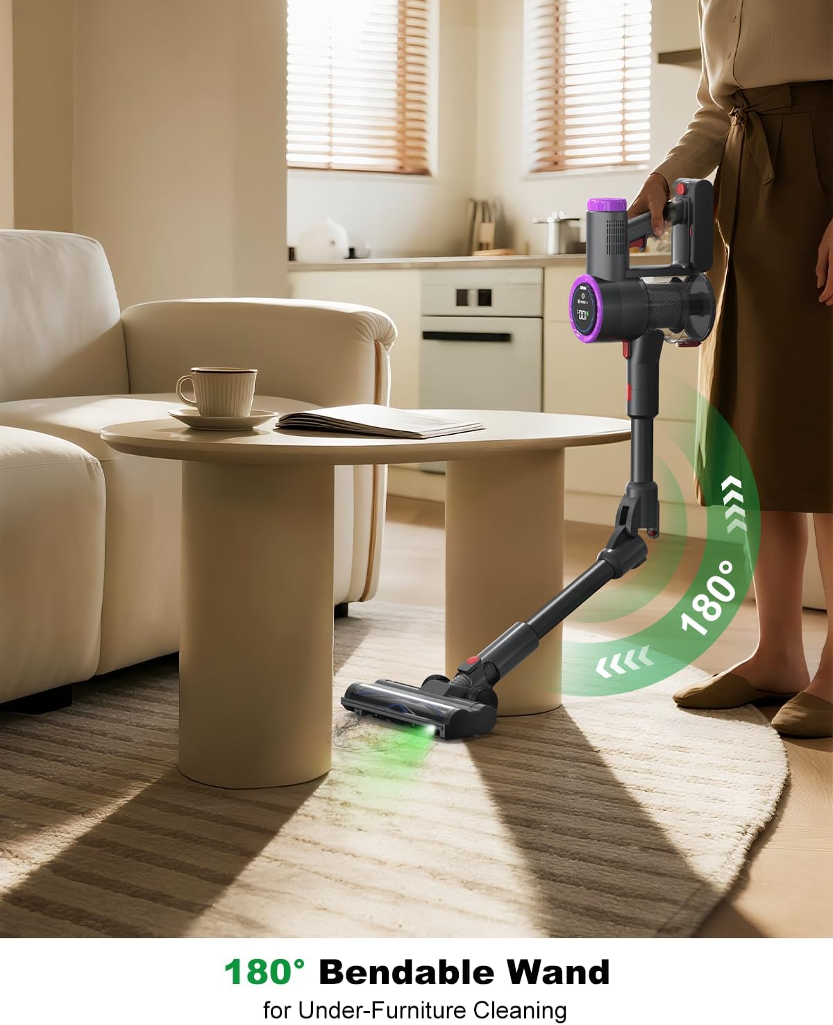 Skiennix Cordless Vacuum Cleaner - Powerful 550W Suction, Lightweight & Anti-Tangle for Pet Hair - Purple