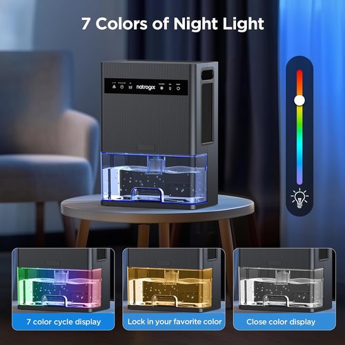 Dehumidifier | 106 OZ Water Tank | Quiet 1000 sq.ft Home Dehumidifier with Auto Shut Off & 7 Color Light - Grey