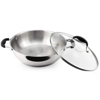 AVACRAFT 18/10 Stainless Steel Everyday Pan with Five-Ply Base, Stir Fry Chef’s Saute Pan with Glass Lid, Multipurpose Stewpot Skillet, Casserole in Pots (11 Inch)