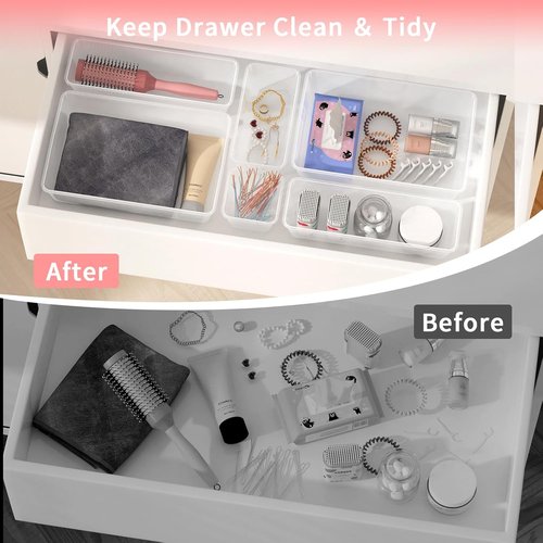 25 PCS Plastic Drawer Organizer Set - Clear Non-Slip Storage Bins for Makeup, Jewelry & Office | Versatile 4-Size Trays
