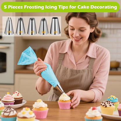 Suuker Large Piping Tips Set - Seamless Stainless Steel Cake Decorating Tips & Bags | Perfect for Cupcakes, Cakes & Cookies