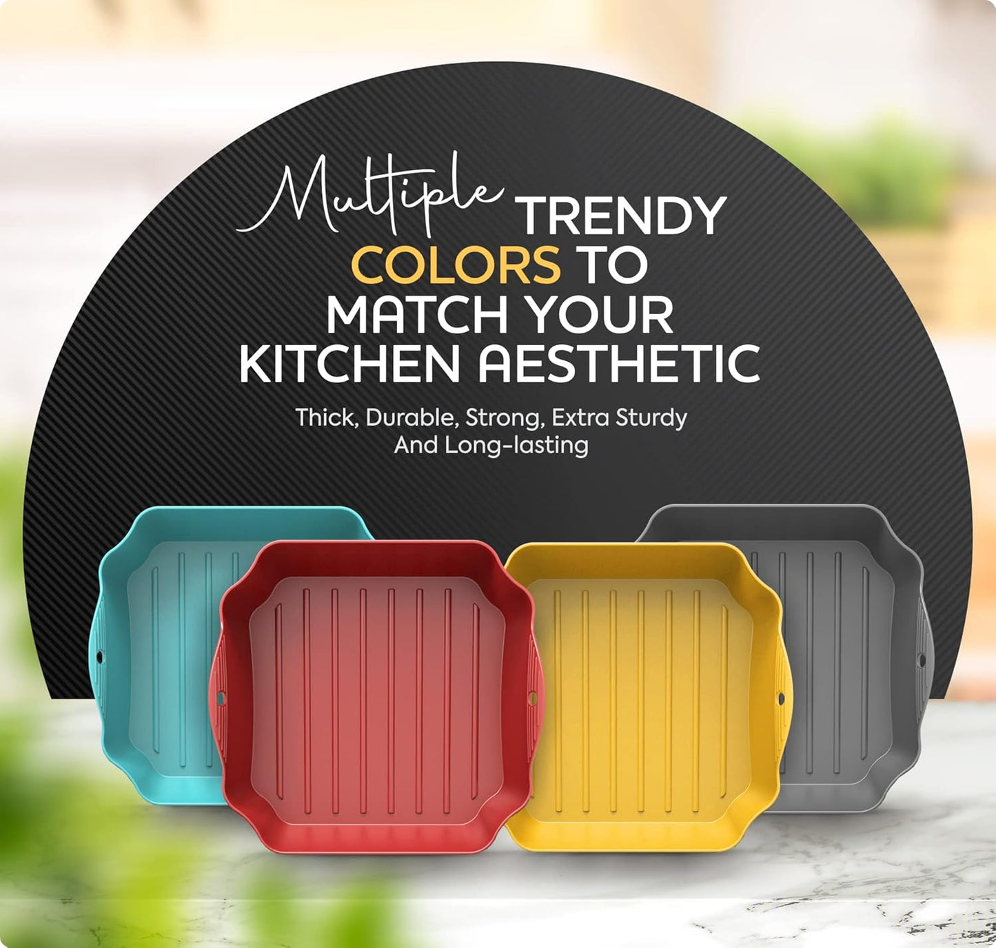 Zip Standing Reusable Silicone Air Fryer Liners - 7.5" Square for 4-7QT Air Fryers | Easy to Clean & Durable