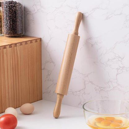 AISOSO Wooden Rolling Pin - 15.75 Inches Nonstick Dough Roller with Handles | Classic Light Yellow Baking Essential