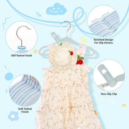 Tonswachic 30-Pack Baby Closet Hangers - Soft Velvet Non-Slip Design for Infant & Toddler Clothes | Blue