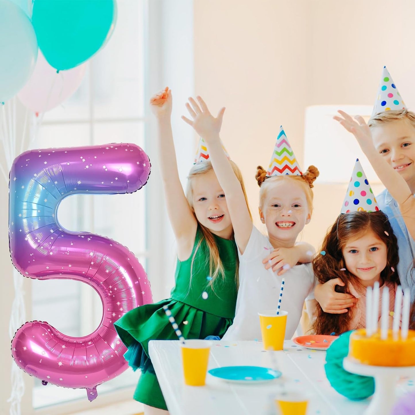 Skiennix Gradient Rainbow Balloons - 40 Inch Large Self-Inflating Foil Number Set 0-9 for Birthday Parties