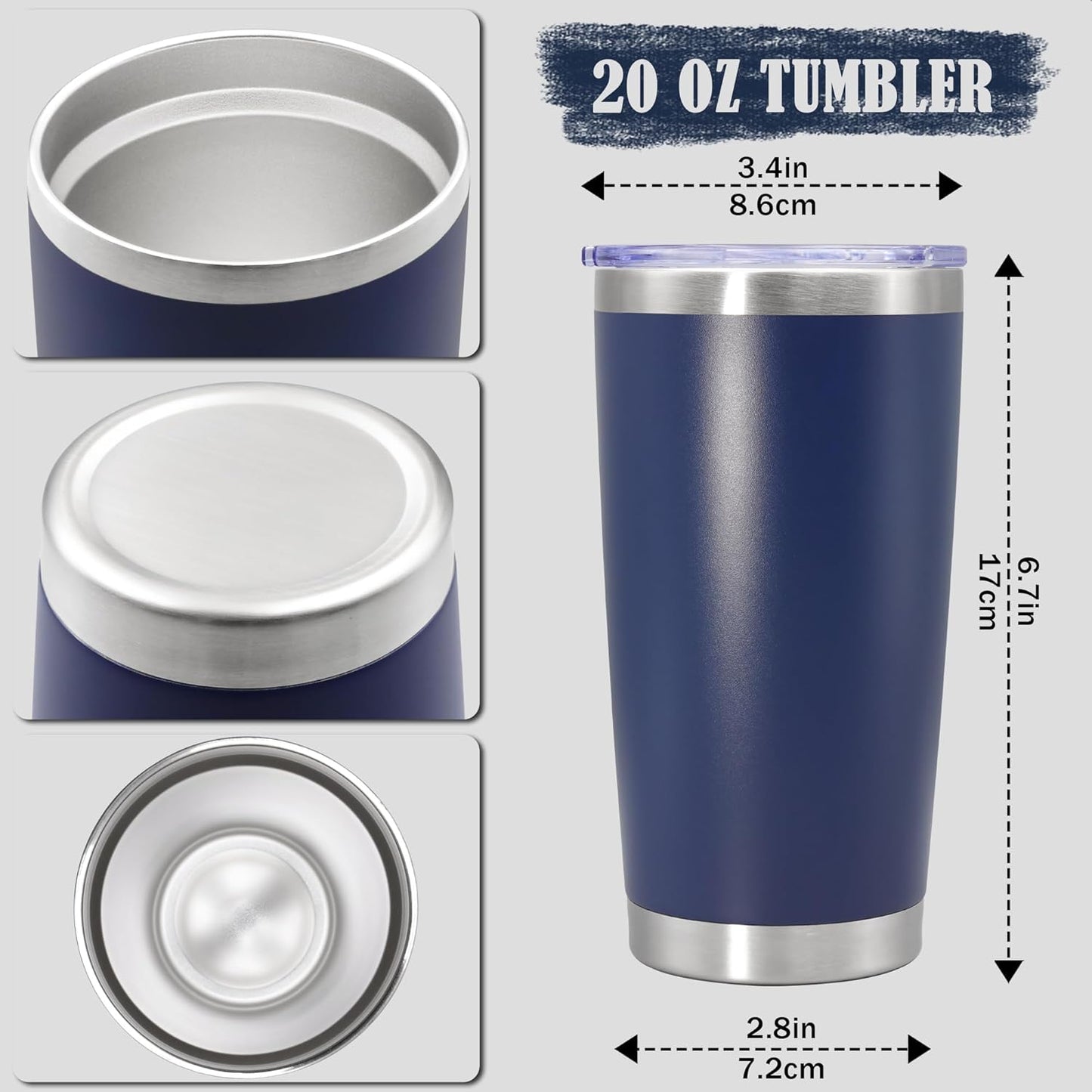 Skiennix 20 oz Stainless Steel Travel Tumbler - Double Wall Insulated Mug, Navy | 4-Pack for Hot & Cold Drinks