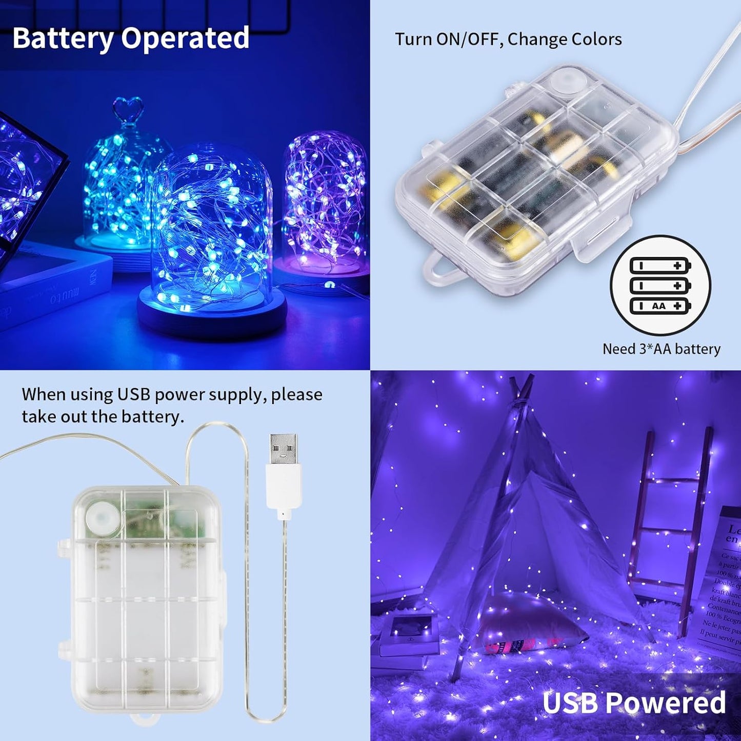 StarryEver Fairy Lights - 33ft 100LED Color Changing String Lights | Battery Operated, Waterproof, Remote Timer