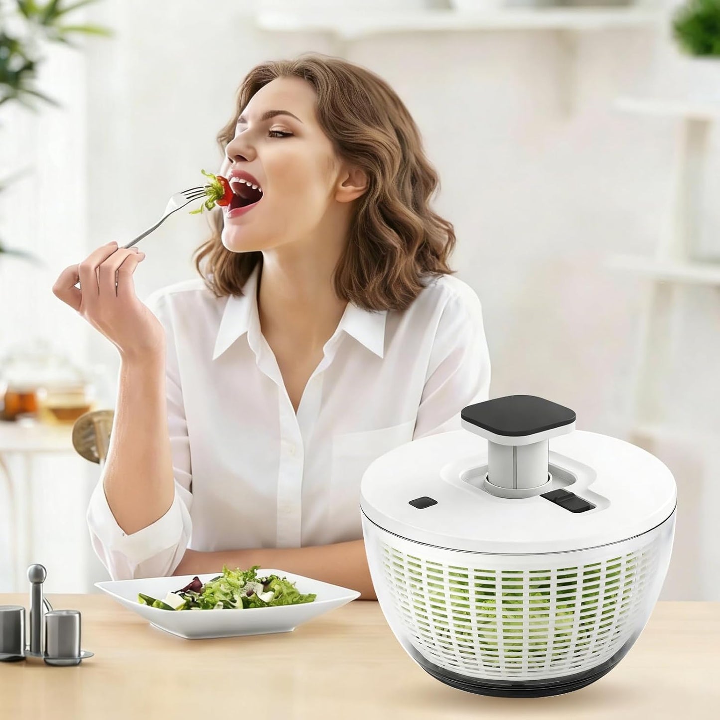 Salad Spinner by [Brand Name] - Large 5 Quart Lettuce Washer with 4 Blades & One-Handed Easy Press - Grey