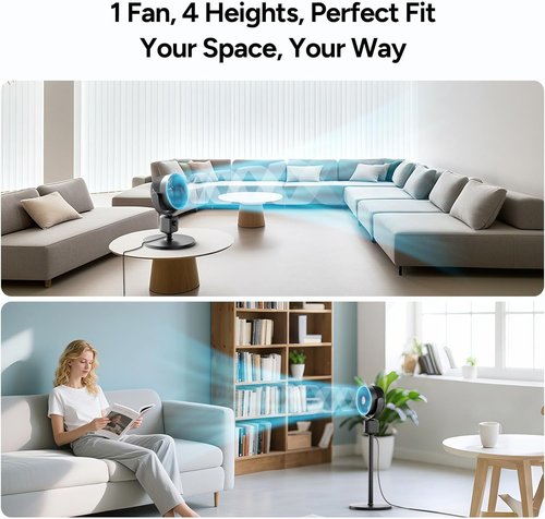 DR.PREPARE Pedestal Fan - Adjustable 16-34" Height, 70° Auto-Oscillation, 3 Speeds for Home & Office