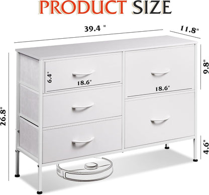 WLIVE White Dresser - 5 Drawer Fabric Chest for Bedroom, Living Room, Closet & Hallway