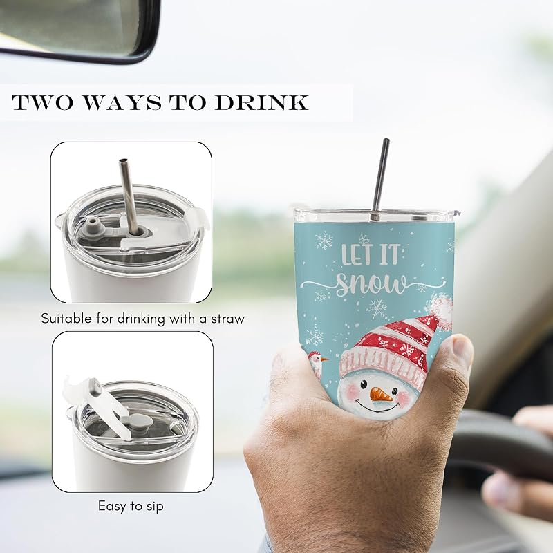 Winter Snowman 20oz Stainless Steel Travel Tumbler with Lid and Straw