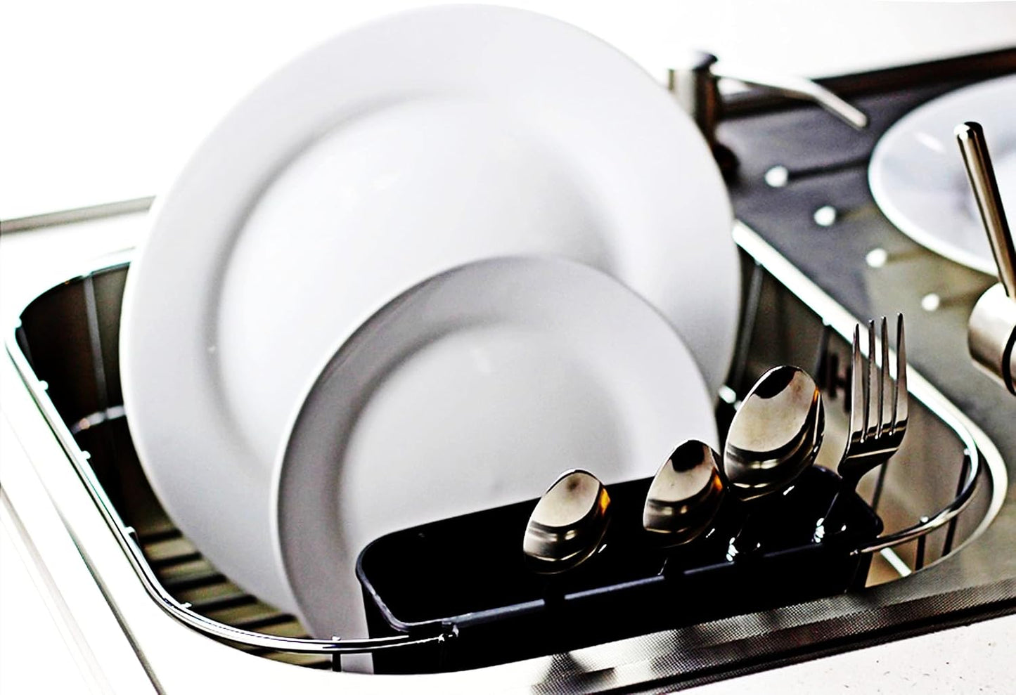 Neat-O Deluxe Chrome-Plated Steel Dish Drainer - Compact Design for Small Spaces | Black Finish