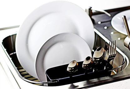 Neat-O Deluxe Chrome-Plated Steel Dish Drainer - Compact Design for Small Spaces | Black Finish