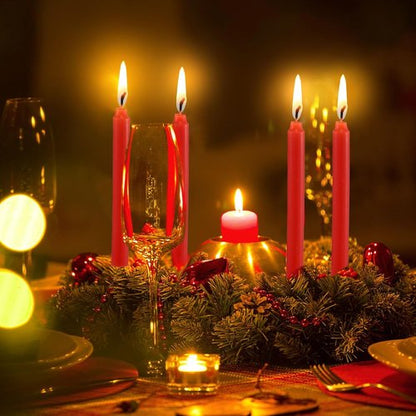 Amyhill 72 Pcs Christmas Pyramid Candles - 4 Inch Red Taper Candles for Tree Decorations