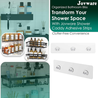 Skiennix Shower Caddy Adhesive Replacement Stickers - Strong Suction Hooks for Bathroom Storage | Large Transparent Design, 3 Hooks