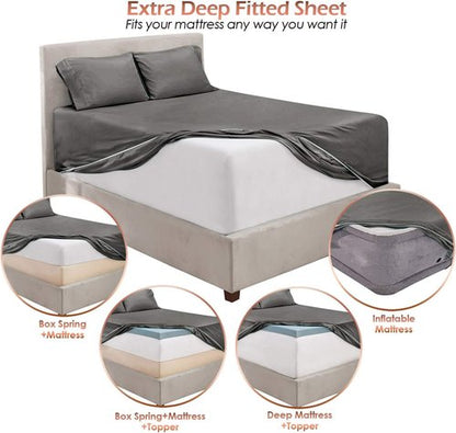Hearth & Harbor Queen Sheet Set - Extra Deep Pocket for 18-24 Inch Mattresses - 6 Piece Grey Set