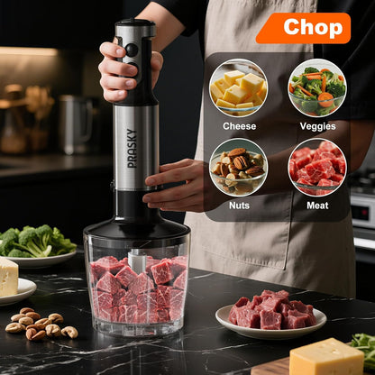Skiennix Immersion Blender - 20-Speed Handheld Blender with Turbo Mode & Stainless Steel Blades | 600ml Beaker, 500ml Chopper (Silver)