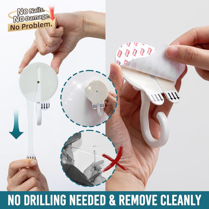 TAILI Heavy-Duty Adhesive Ceiling Hooks - No-Drill Removable Wall Hooks for Plants & Lights | 4 Pack White