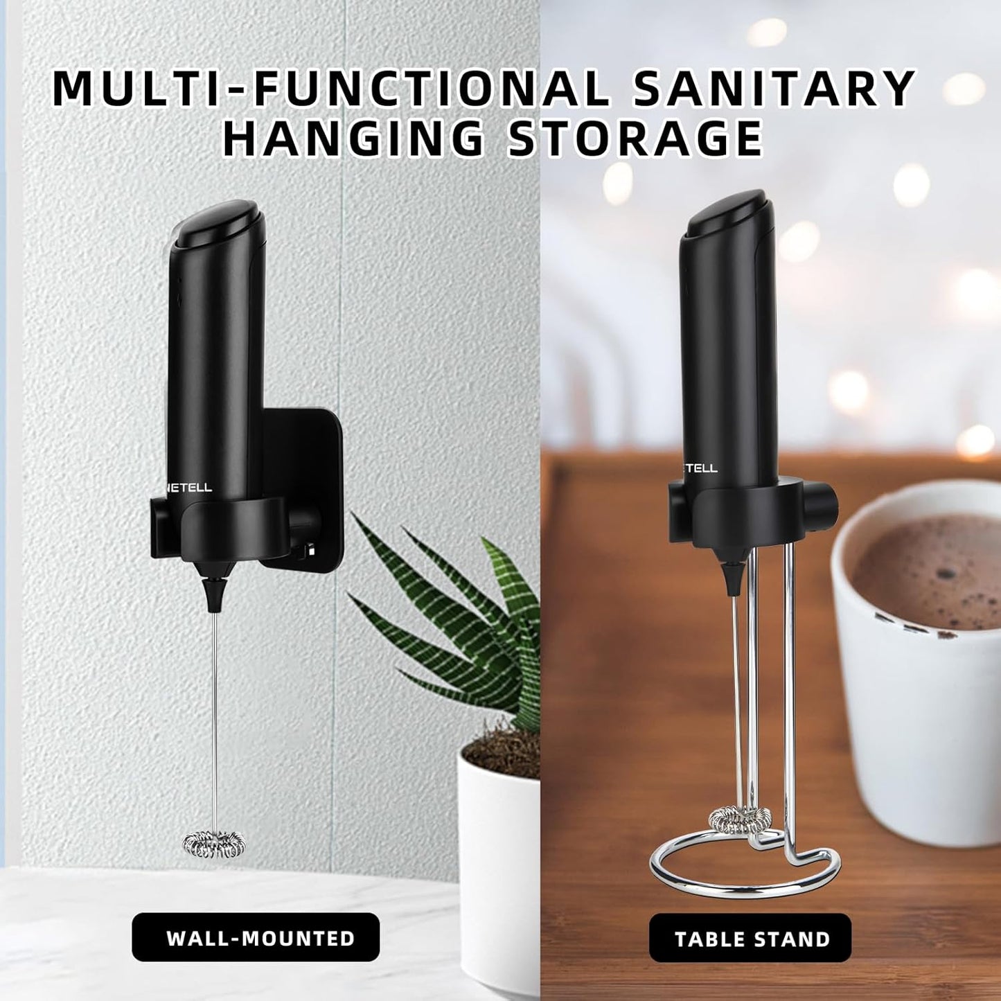 Skiennix Rechargeable Electric Milk Frother - Powerful Handheld Whisk with USB-C Charging Stand | Ideal for Lattes, Hot Chocolate, Matcha