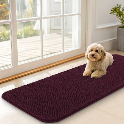 OLANLY Dog Door Mat - Absorbent Non-Slip Mud Mat for Indoor Use | Quick Dry Chenille, 47x17, Russet