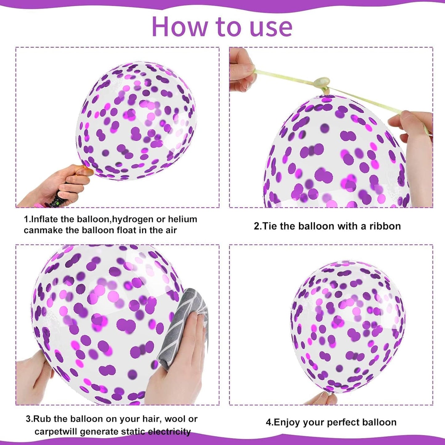 Skiennix 50PCS 12-Inch Confetti Balloons - Metallic Pink & Purple Latex Balloons for Parties
