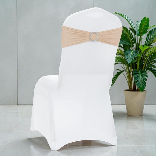 MDS Spandex Chair Sashes - 200 Pack of Champagne Gold Elastic Stretch Bands with Buckle Slider for Weddings