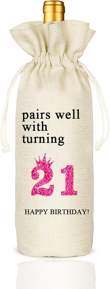 Socive 21st Birthday Wine Bag, Presents for 21st Birthday girl, 21 Years Old Gift Idea Wine Bag for Her Girl Friend, Sister Party Decorations