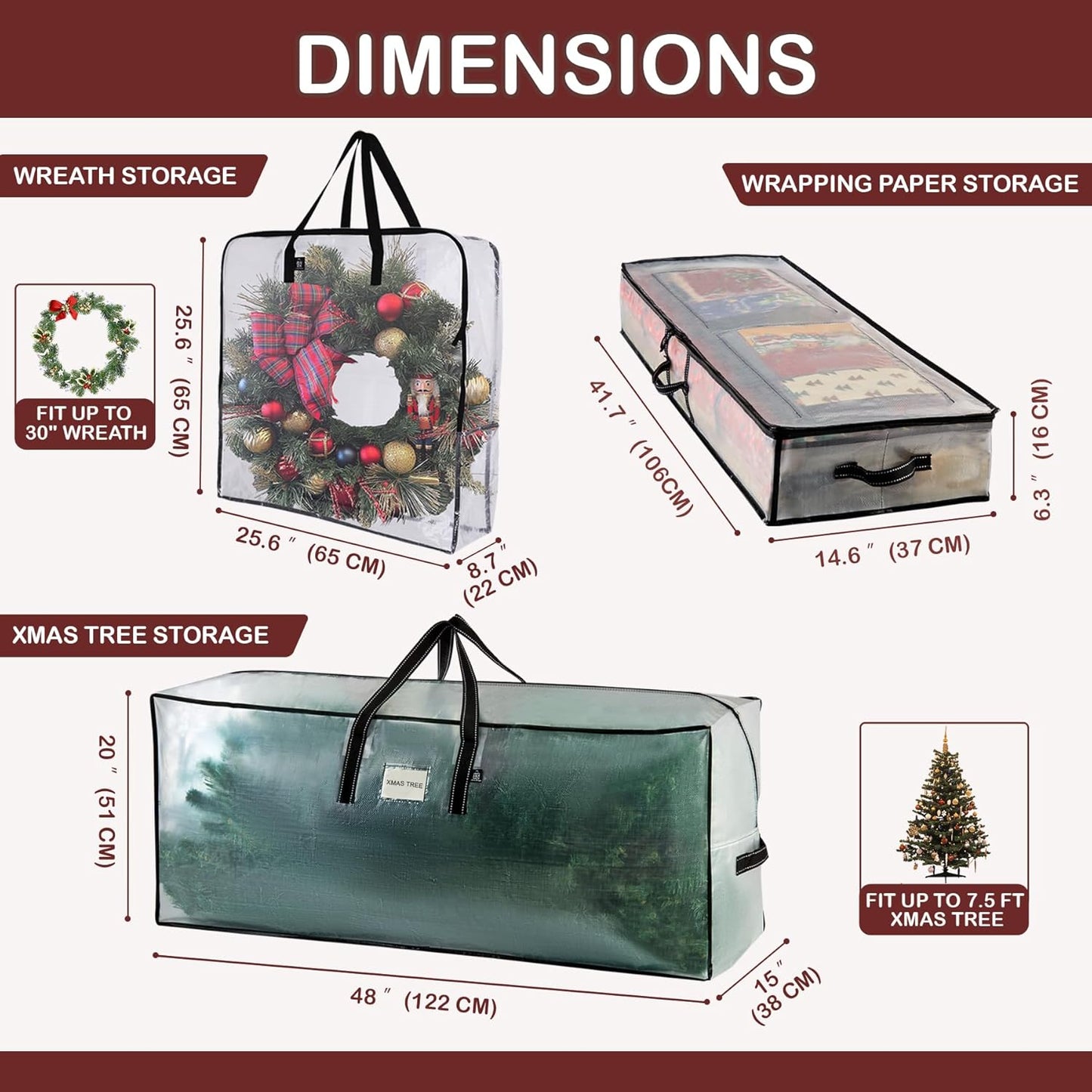 VENO Clear Christmas Wreath & Tree Storage Bags - 6 Pack for Wreaths, Tree & Wrapping Paper
