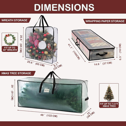 VENO Clear Christmas Wreath & Tree Storage Bags - 6 Pack for Wreaths, Tree & Wrapping Paper