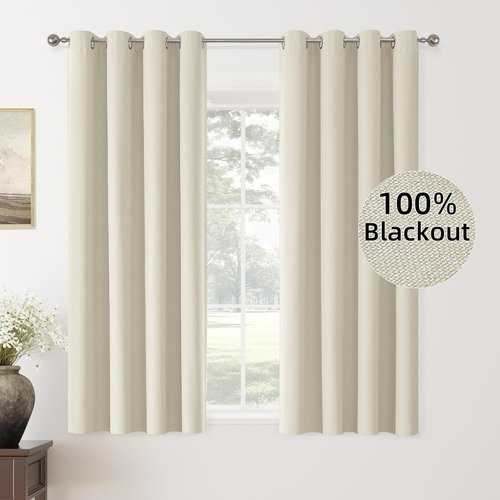 ChrisDowa Blackout Curtains - 100% Solid Birch | Thermal Insulated, Soundproof, 63" Long, 2 Panels