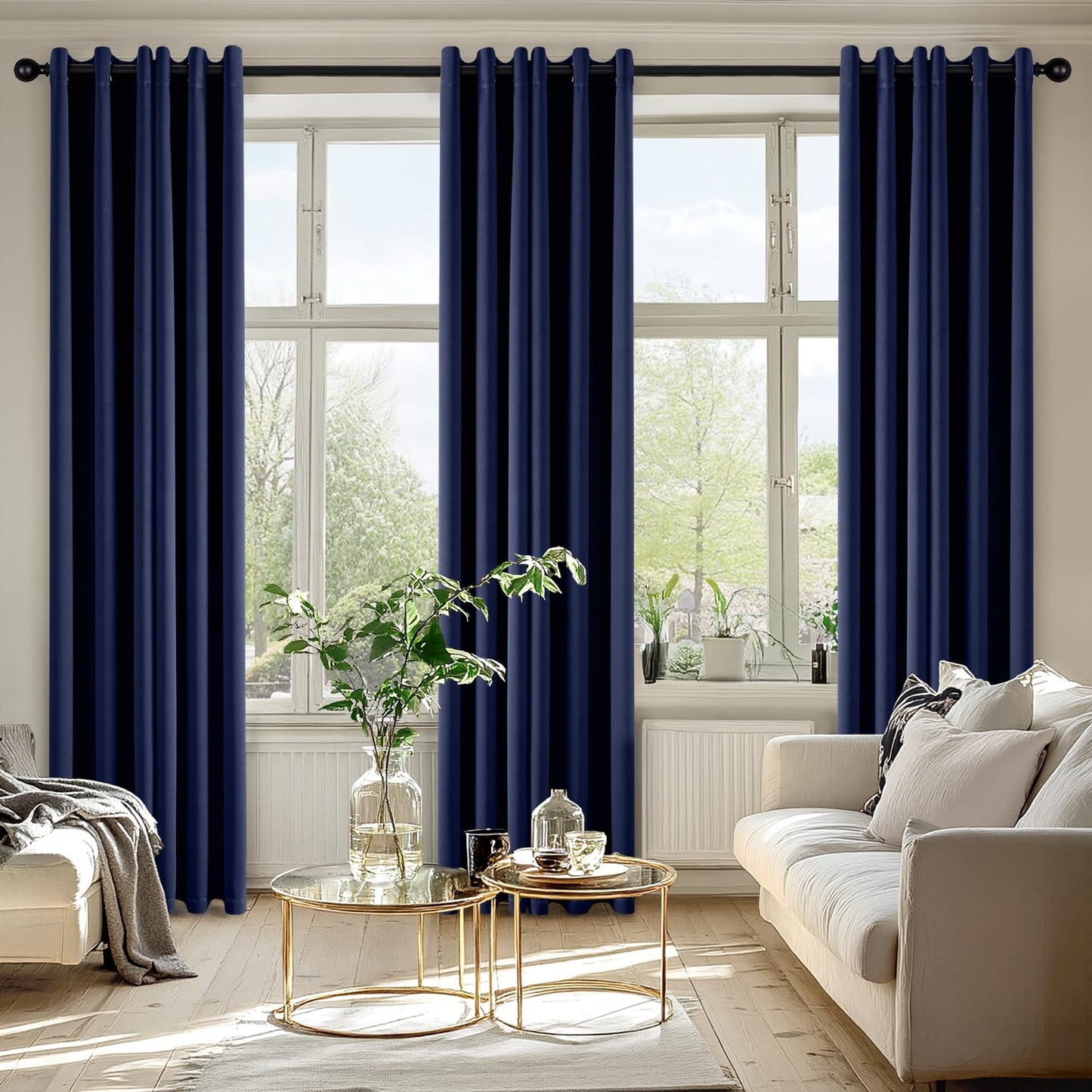MIULEE Navy Blue Blackout Curtains for Bedroom Living Room 86 Inches Long 2 Panels, Thermal Insulated Room Darkening Drapes Solid Grommet Noise Reducing Light Blocking Window Treatments 40x86 Inch