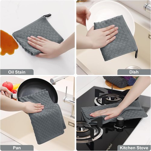Homaxy Kitchen Towels Set - 100% Cotton, Super Soft & Absorbent | 8-Piece Set in Dark Grey, 12x12 & 15x25 Inches