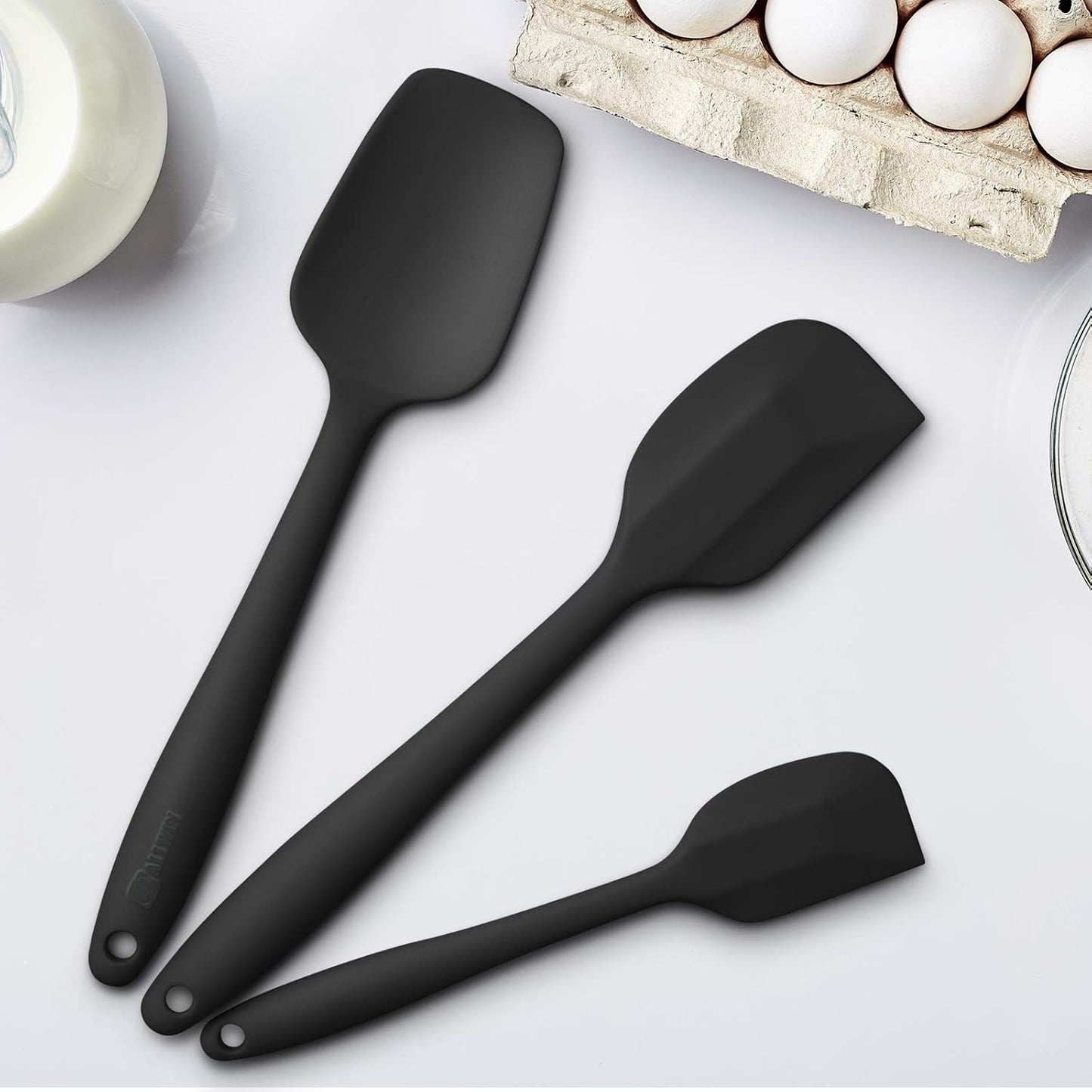 Skiennix Silicone Spatula Set - Ergonomic High Heat-Resistant Design | 3-Piece Non-Stick Rubber, Black