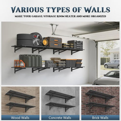 Jusgym Heavy Duty Garage Wall Shelving - 700lbs Capacity | 1.5x4ft Wall Mounted Storage Rack, Black