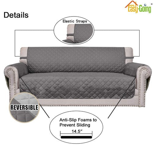 Easy-Going Sofa Slipcover Reversible Loveseat Sofa Cover Couch Cover for 2 Cushion Couch Furniture Protector with Elastic Straps for Pets Kids Dog Cat (Oversized Loveseat, Gray/Light Gray)