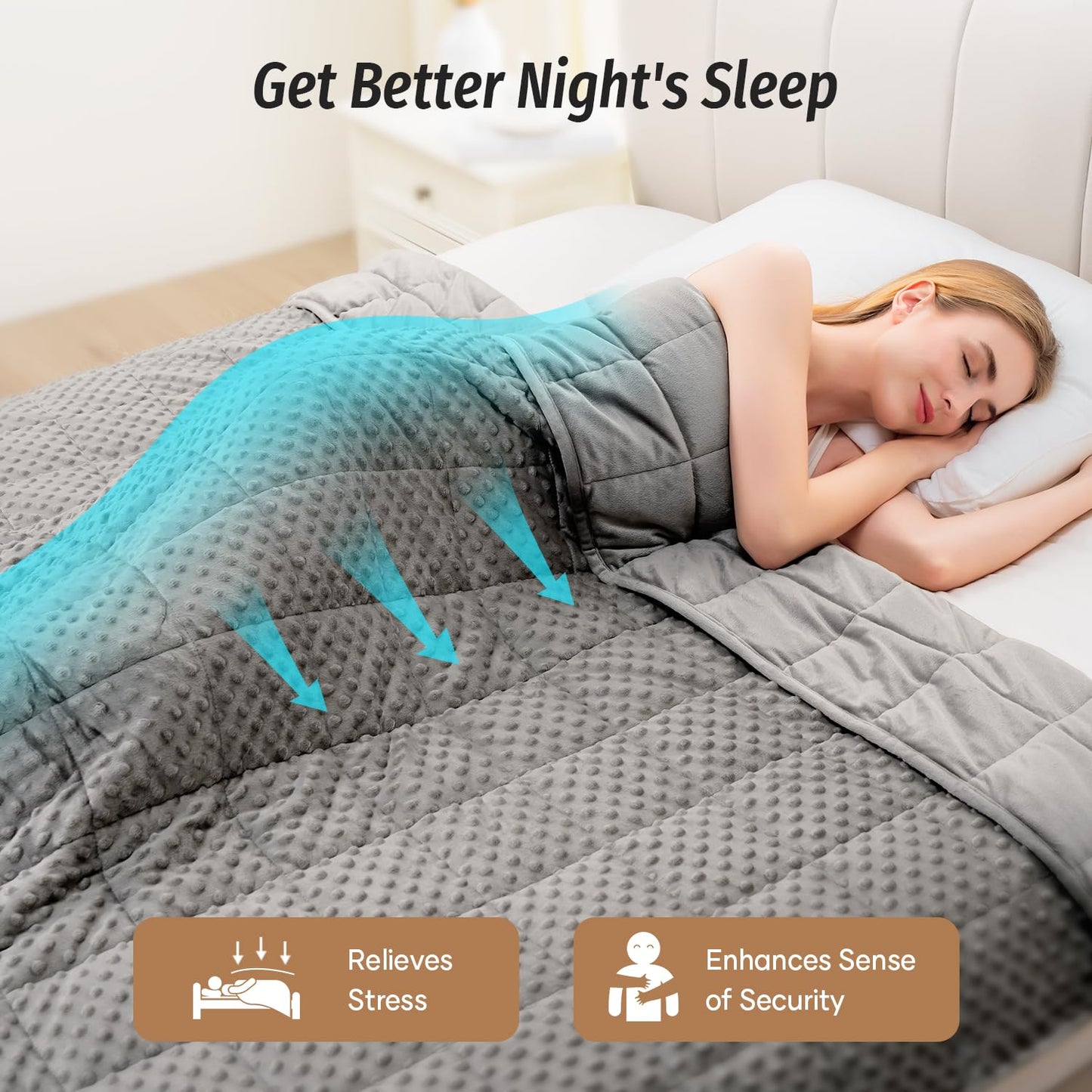 Wemore Minky Dot Weighted Blanket for Adults Twin Size 12 lbs, Soft Cozy Heavy Blanket, Breathable Blanket for All-Season with Glass Beads, Grey 48 x 72 inches