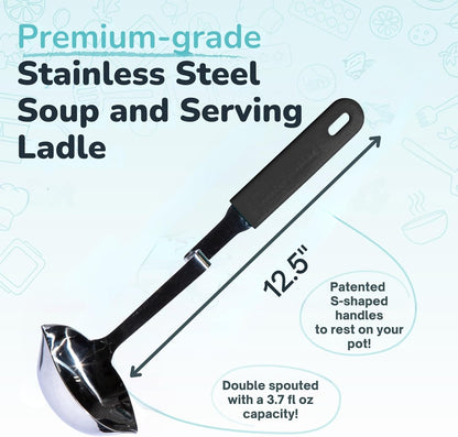 Souper Cubes | Lori Greiner No Mess Stainless Steel Soup Ladle - Silicone Handle, Charcoal Color