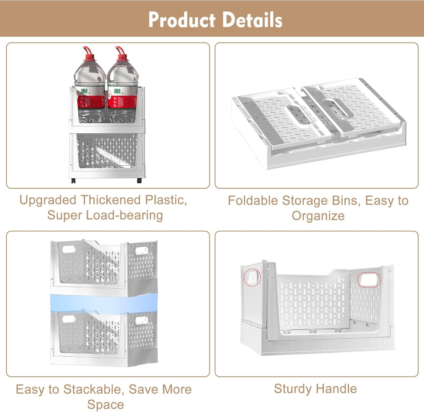 Stackable Storage Baskets by [Brand Name] - 3 Pack Foldable Organizers with Wheels | Versatile Closet & Office Storage