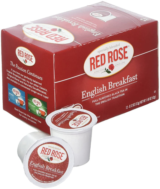 Red Rose English Breakfast Tea - 12 Single Serve Cups (1 Box)