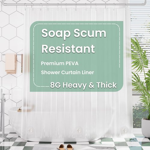 AmazerBath 72x96 Shower Curtain Liner Plastic, Extra Long Shower Curtain Thick PEVA, Frosted Bathroom Curtain Liner 96 Length, Heavy Duty Shower Curtain with 3 Weighted Stones and 12 Grommet Holes