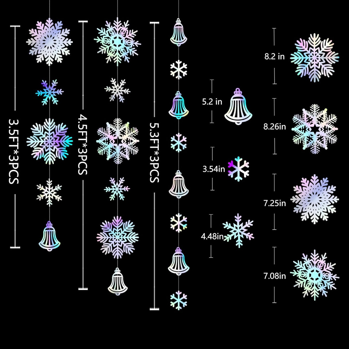 Skiennix 40 Ft Snowflakes Party Decorations - Iridescent Holographic Garland for Winter Wonderland Decor